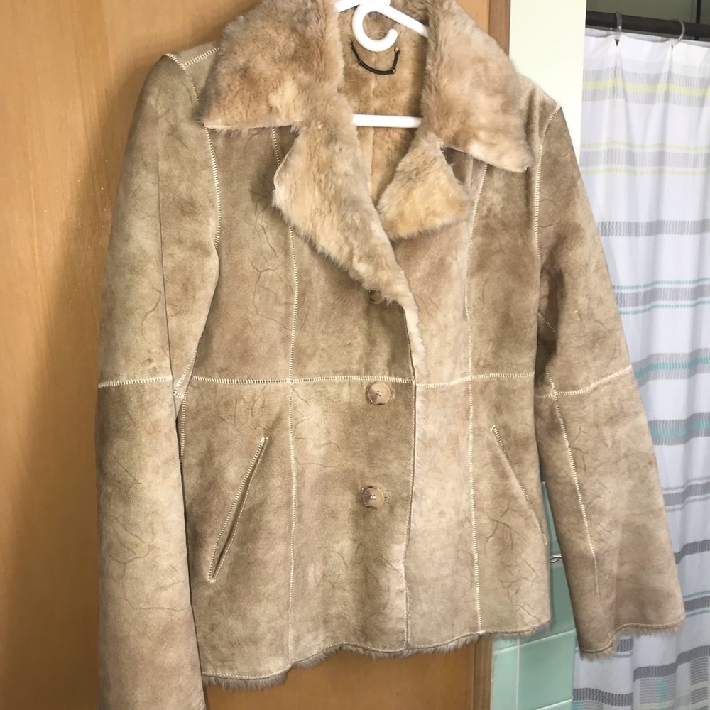 Guess Suede Leather Jacket with Faux Fur Lining